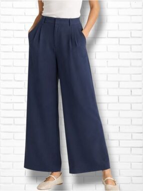 GAP Pleated High Rise Wide Leg Navy Blue Ankle Trouser Pants Size 31-32/10-12